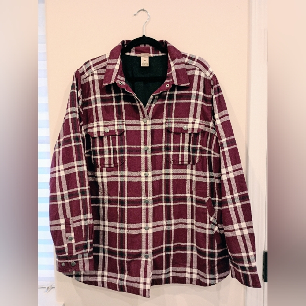 Women's Duluth Trading Co Maroon Plaid Snap Button Shirt/Jacket (XL)